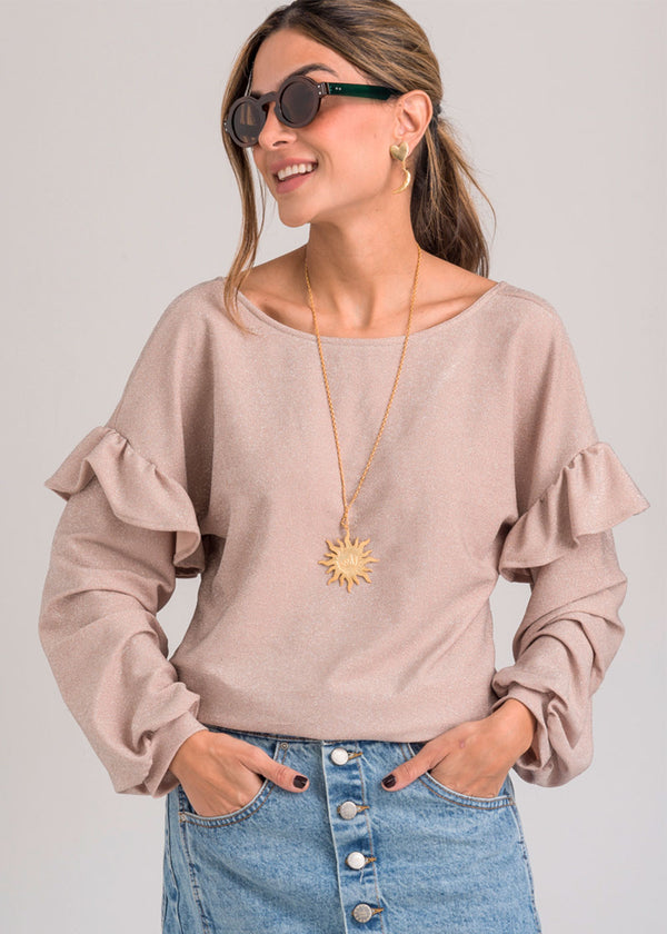 Buzo  Manga Larga Beige Lurex - Beatriz