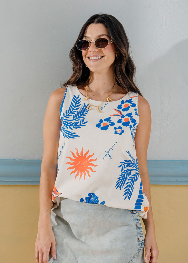 Camisa Estampada - Celeste