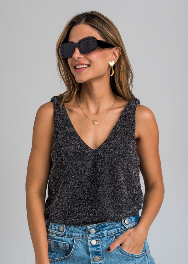 Camisa Manga Sisa Negro Lurex - Lauren