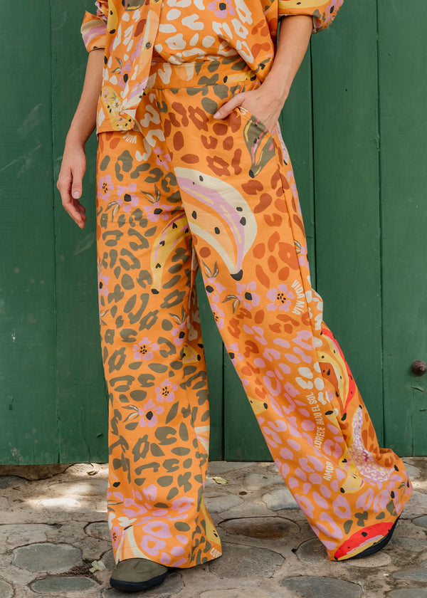 Pantalón Largo Estampado Naranja - Atenea