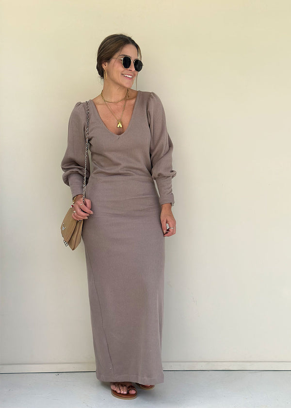Vestido Largo en Rib Camel Muriel