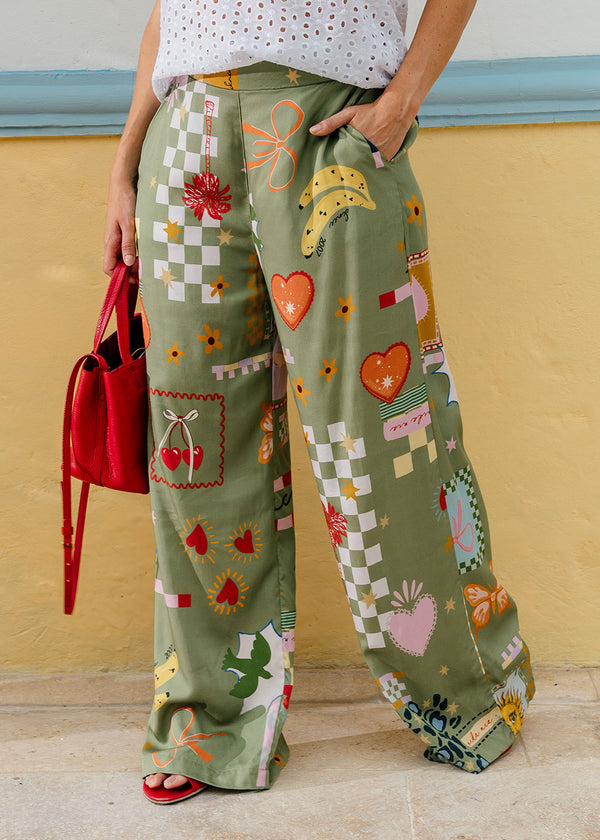 Pantalón Largo  Verde Estampado - Atenea